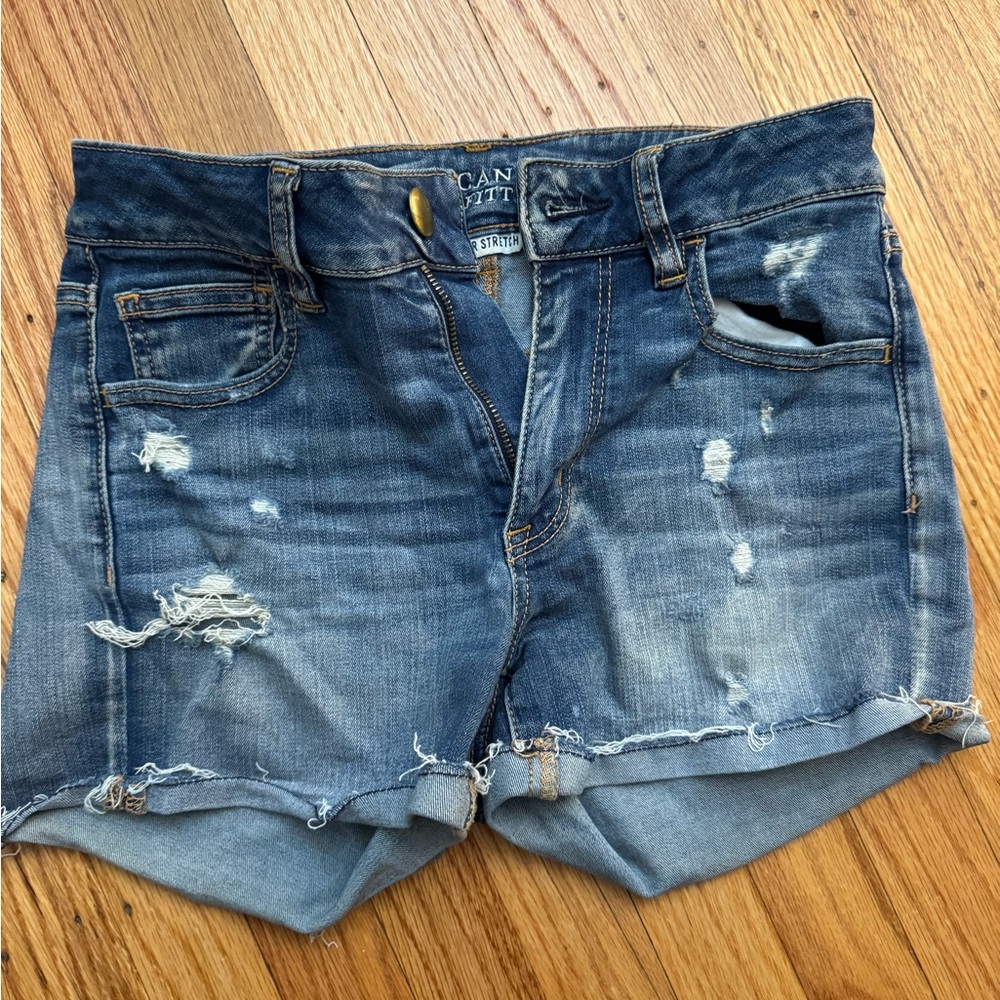 American Eagle Outfitters Women's Distressed Blue Denim Shorts